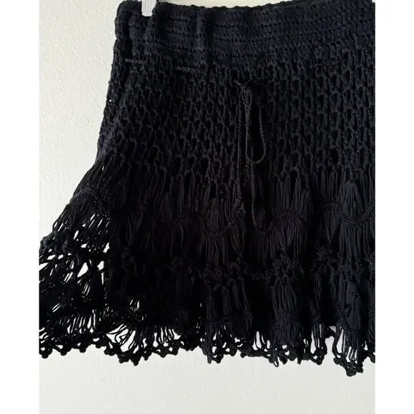 YA Los Angeles Size Medium Black Crochet Mini Skirt Boho Festival Cover Up - Picture 5 of 7